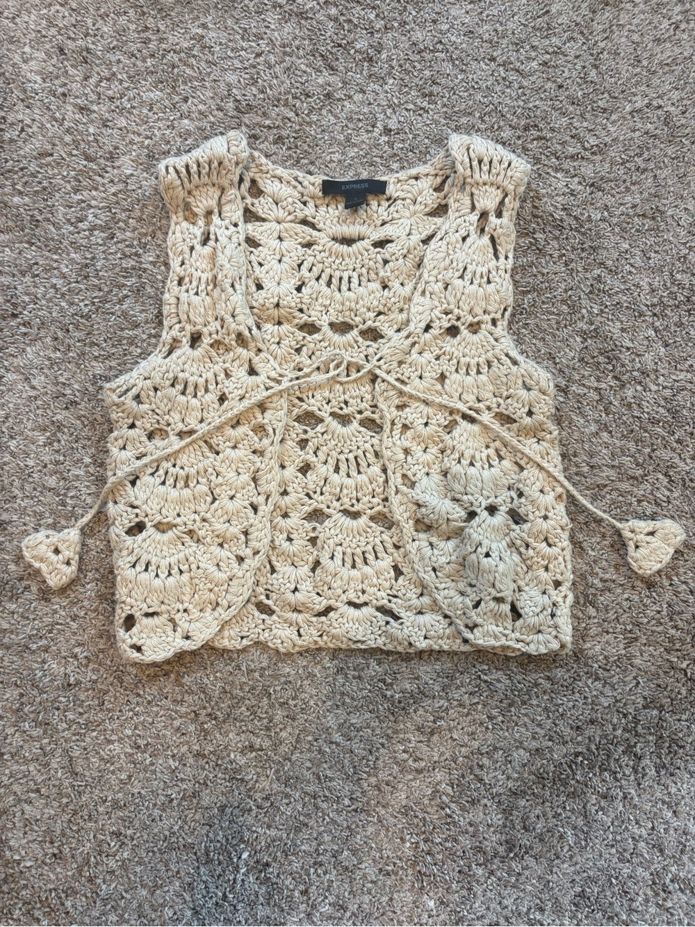 Express Cream Crochet Tie-Front Tank Top